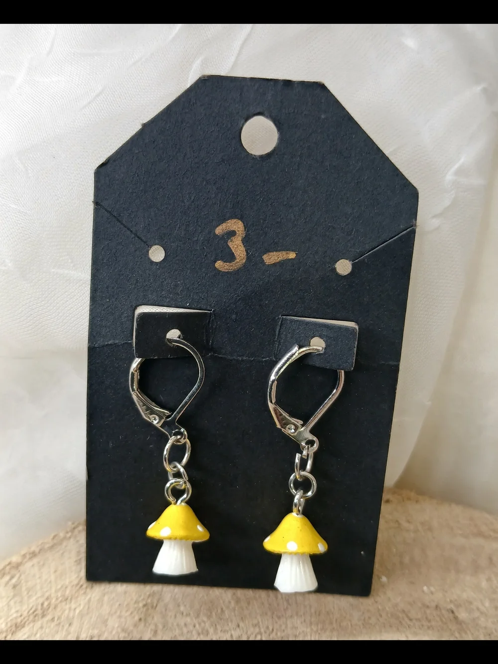 Gold Mushroom Drop Earrings with Pink Caps
